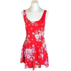 H&M Divided Bright Red Multicolor Floral Tank Mini Dress Size 10